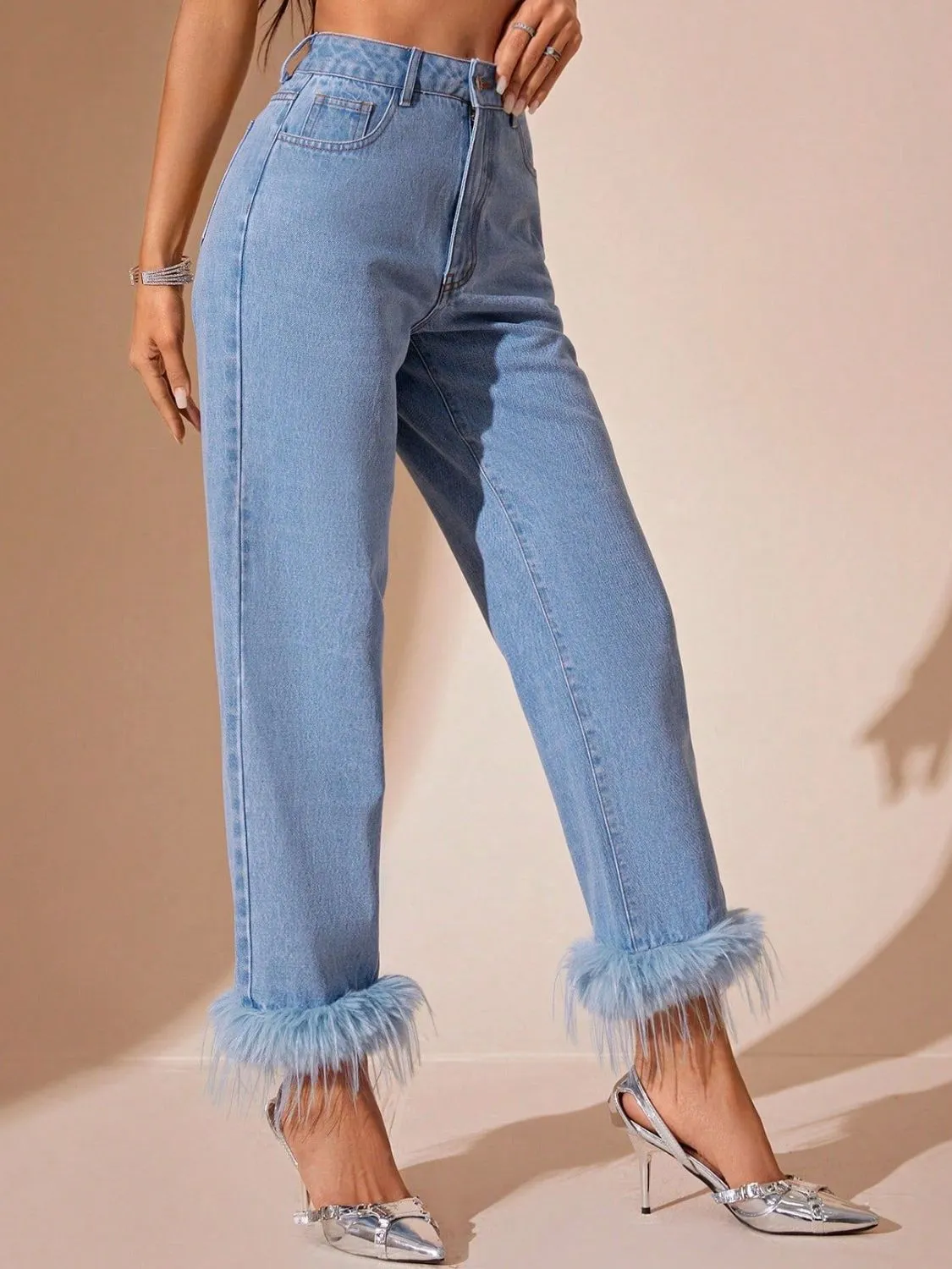 kesley fringe Hem High Rise Straight Jeans