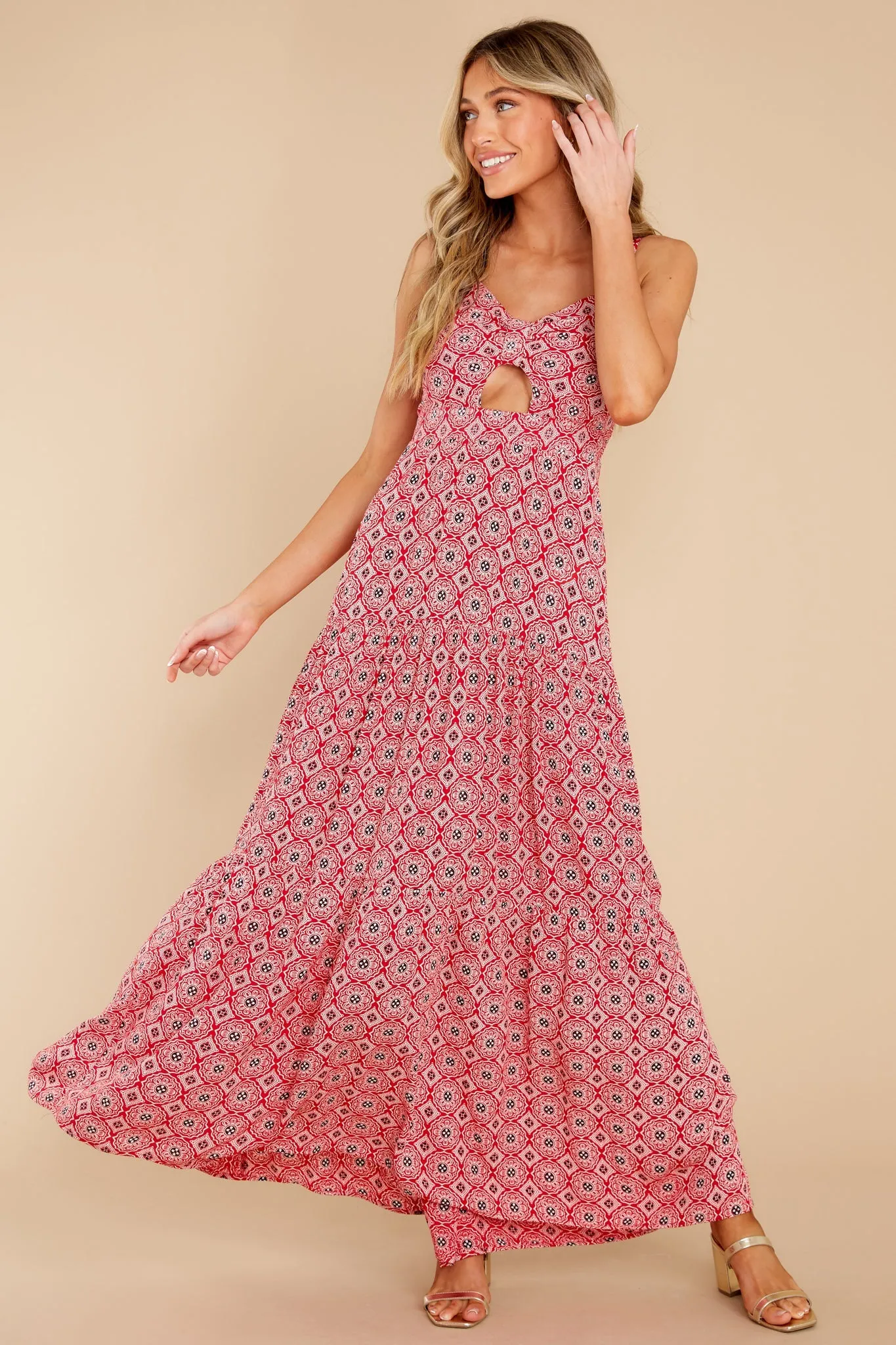 Love Tripping Red Medallion Print Maxi Dress