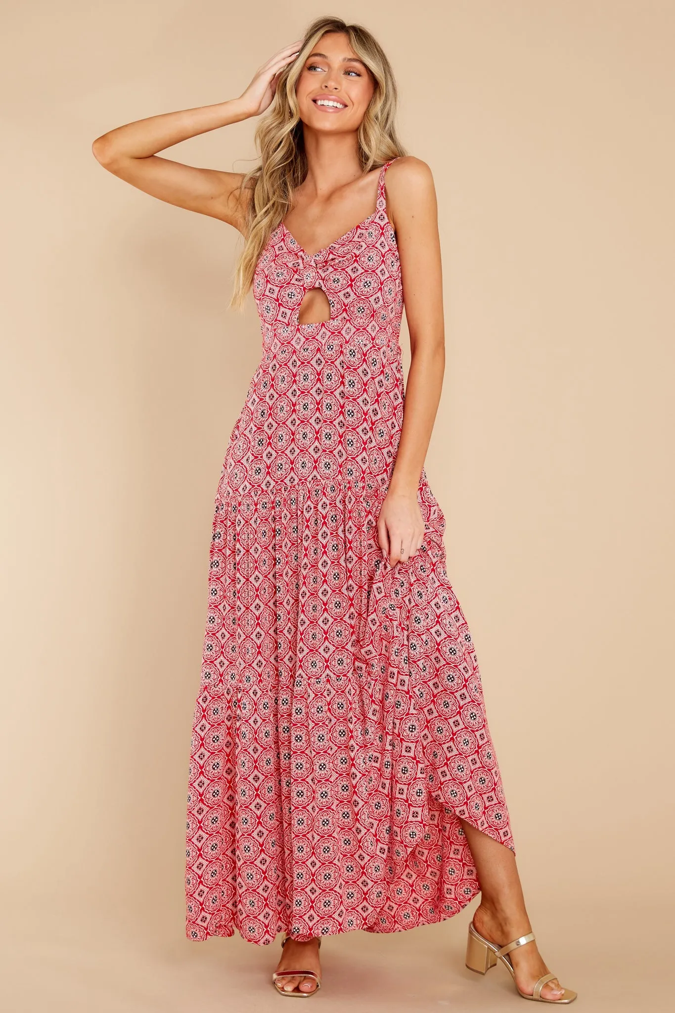 Love Tripping Red Medallion Print Maxi Dress