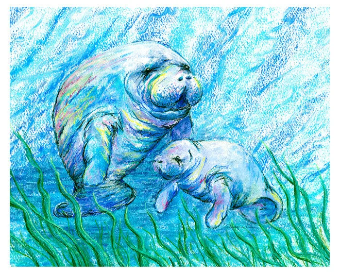 Manatees in Grass Print