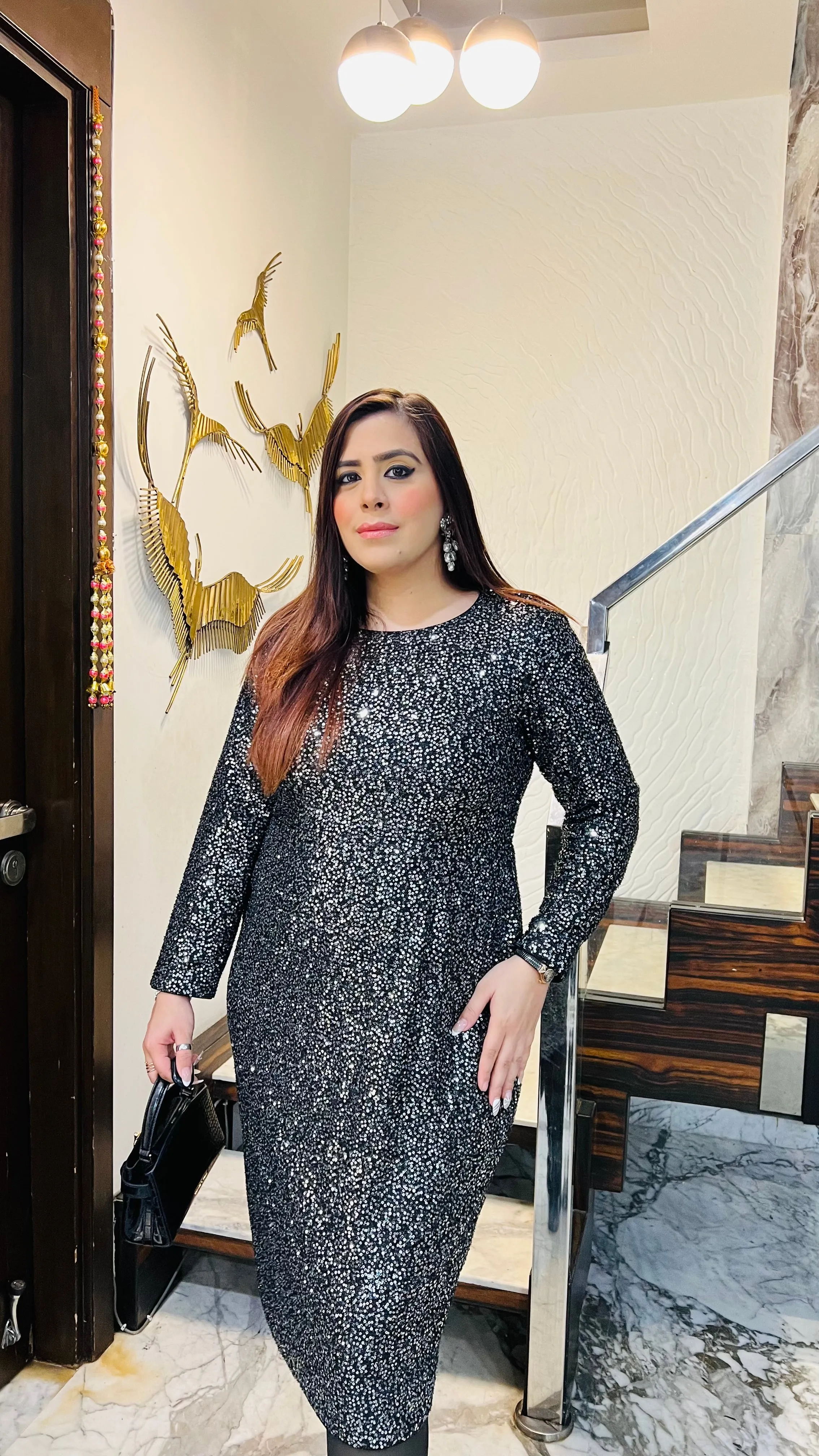 Midnight Sequin Midi Dress
