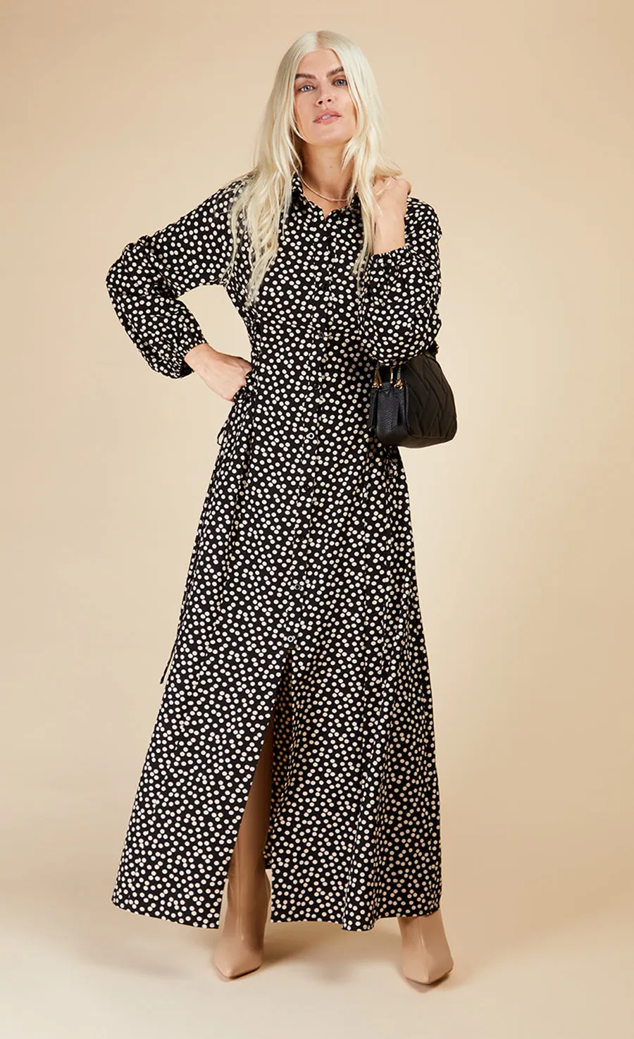 Mono Spot Lace Up Maxi Shirt Dress by Vogue Williams
