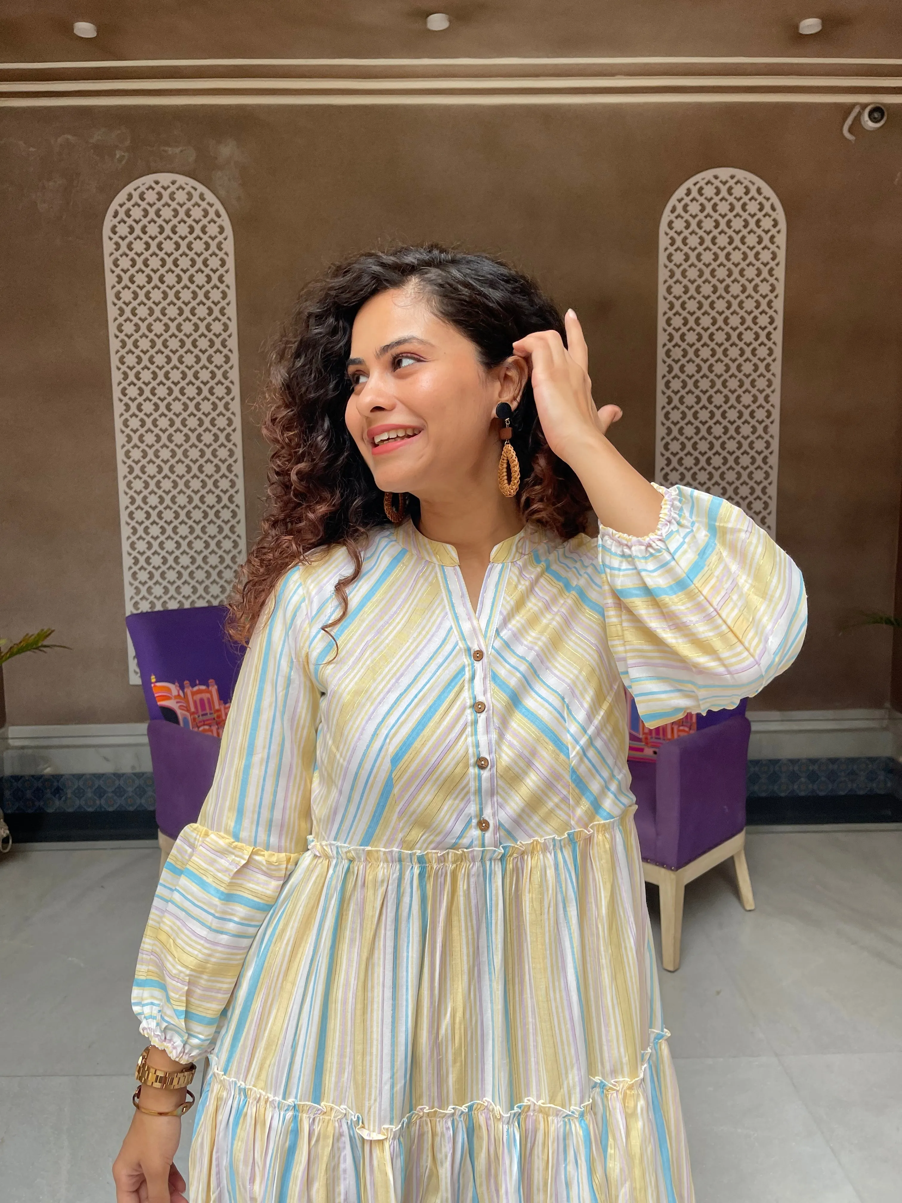 Pastel Blue Stripes Cotton Maxi Dress