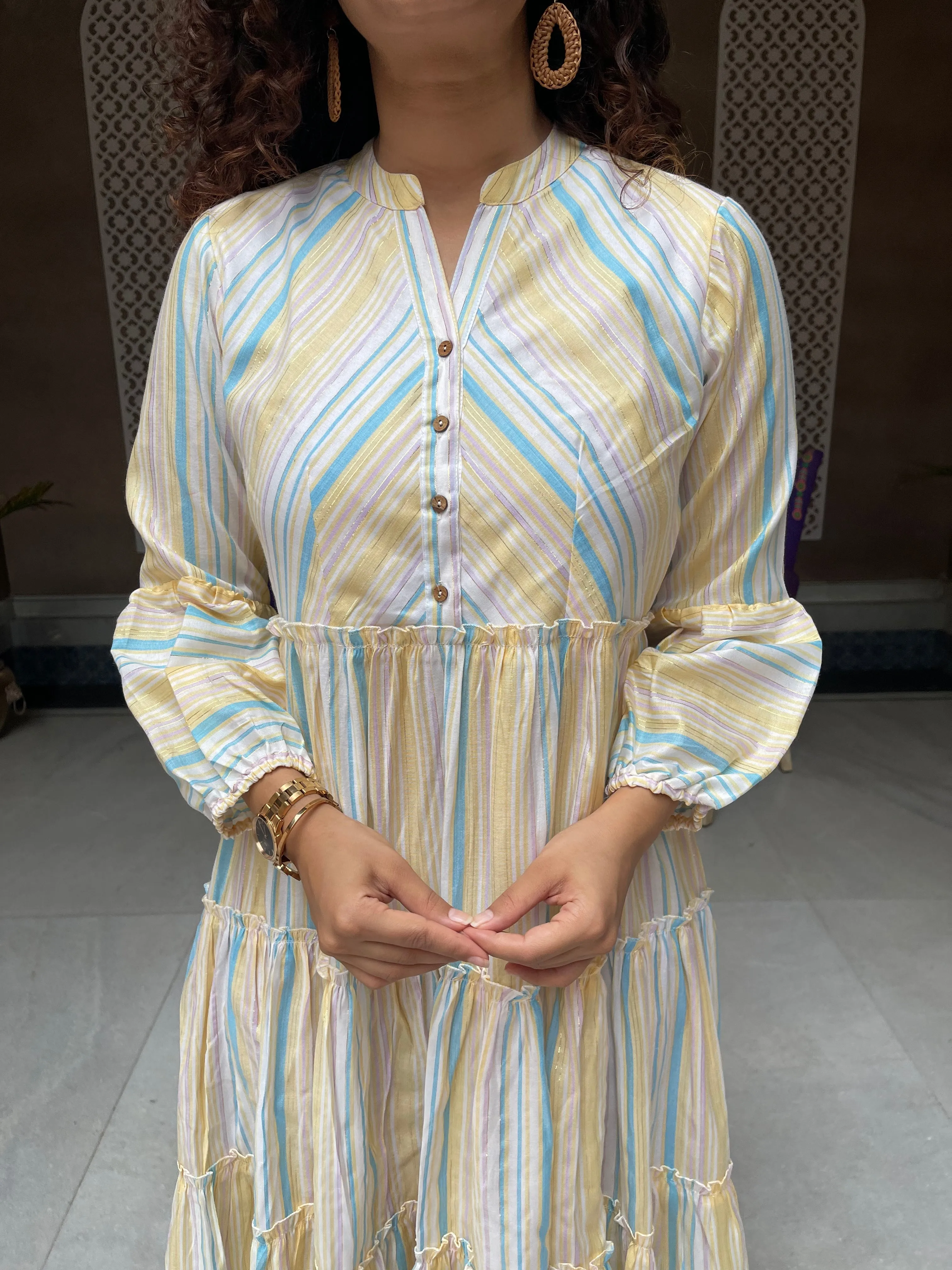 Pastel Blue Stripes Cotton Maxi Dress