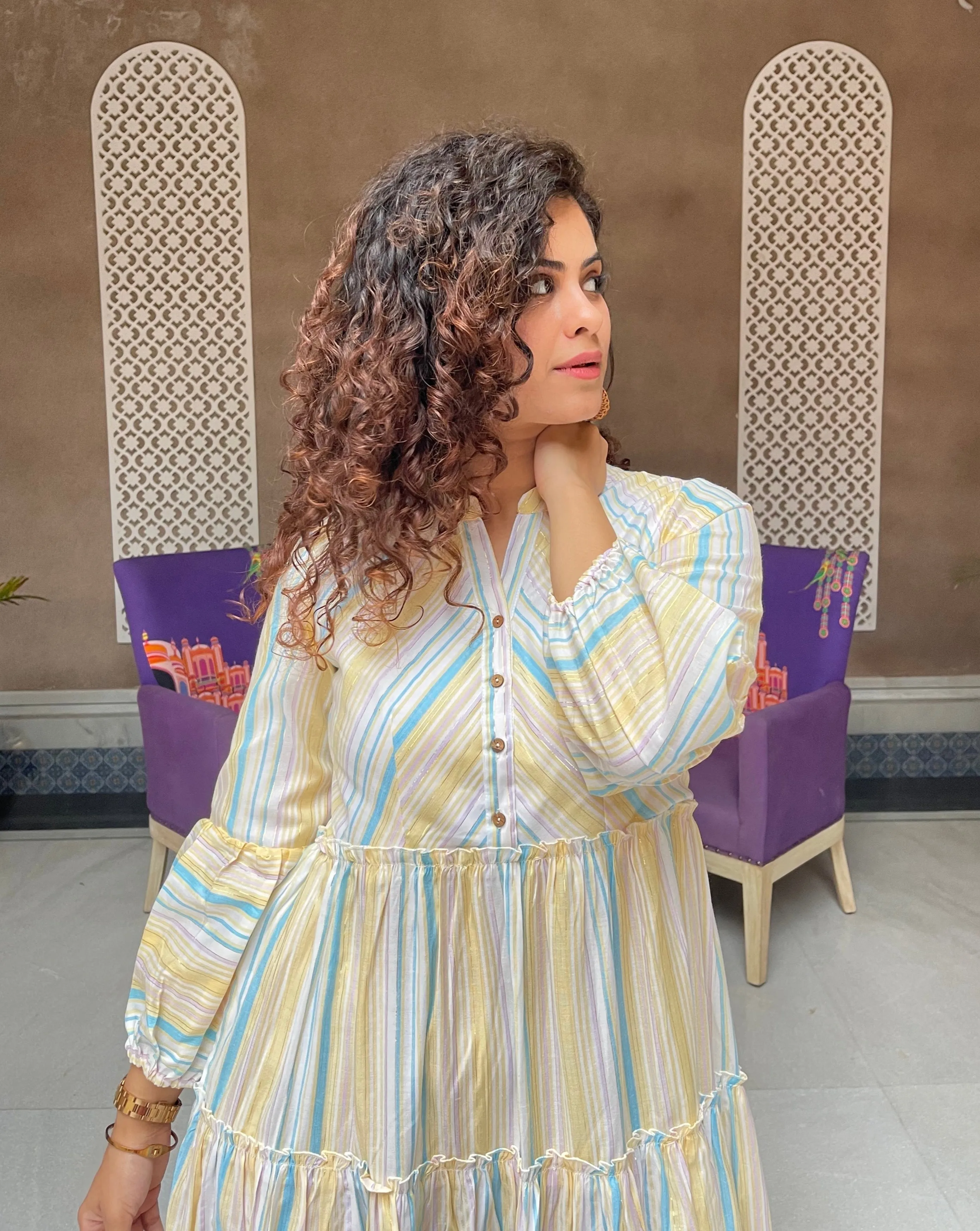 Pastel Blue Stripes Cotton Maxi Dress