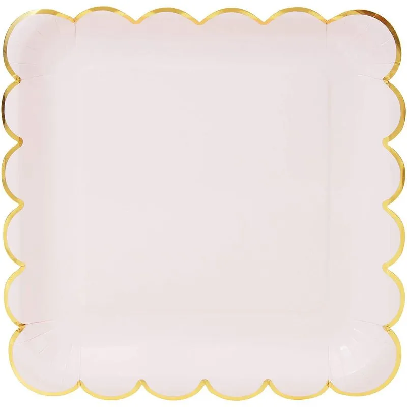 Pastel Paper Plates with Scalloped Gold Foil (9 Inches, 48 Pack)