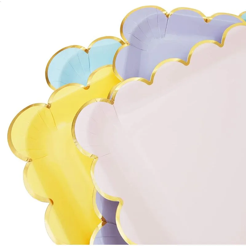 Pastel Paper Plates with Scalloped Gold Foil (9 Inches, 48 Pack)