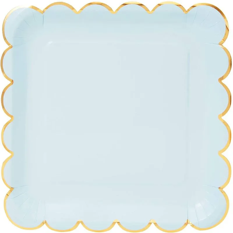 Pastel Paper Plates with Scalloped Gold Foil (9 Inches, 48 Pack)
