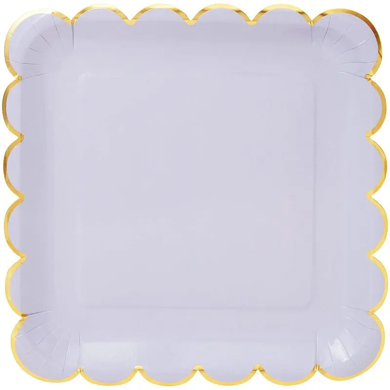 Pastel Paper Plates with Scalloped Gold Foil (9 Inches, 48 Pack)