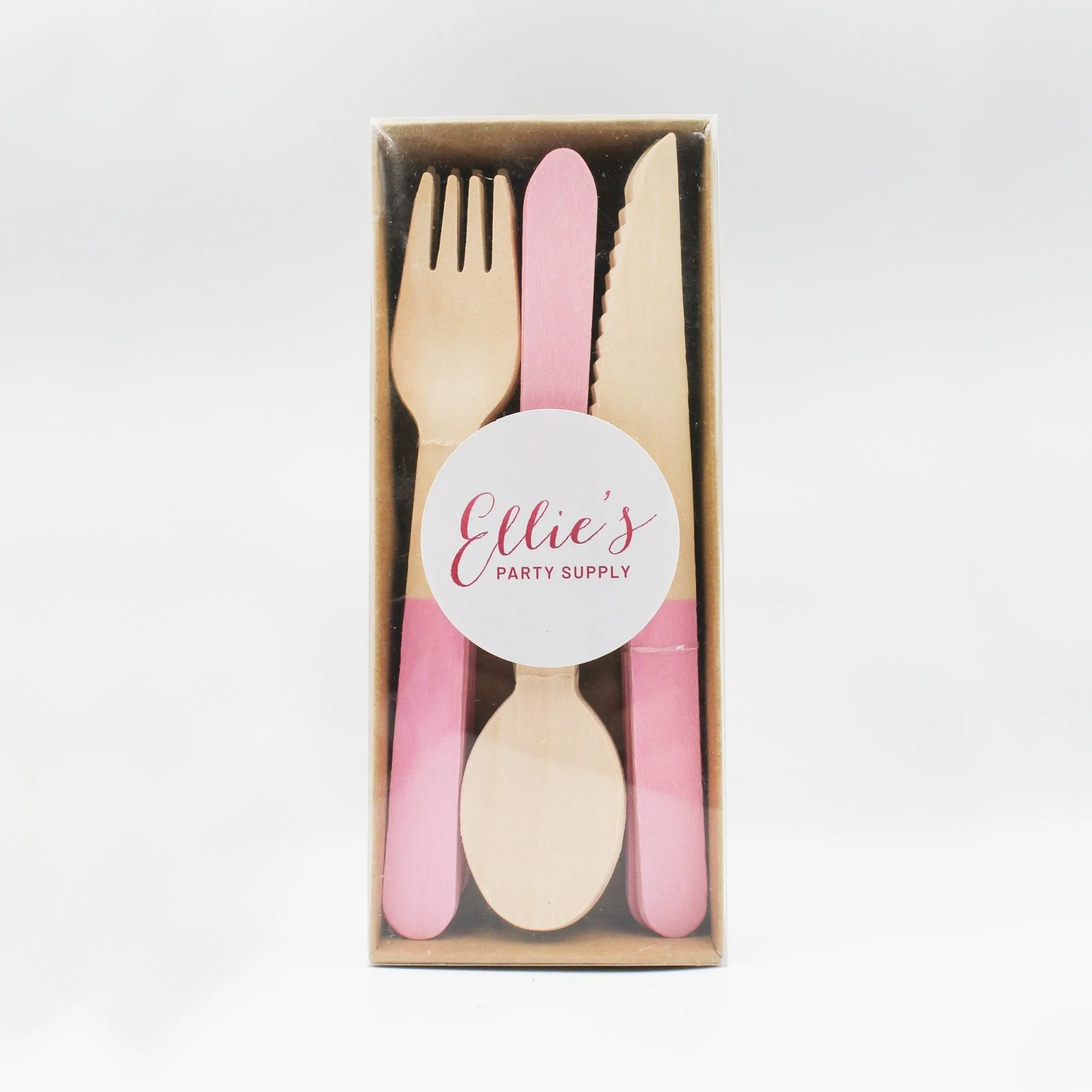 Pastel Pink Wooden Utensils - Spoon, Fork, Knife (Set of 24)