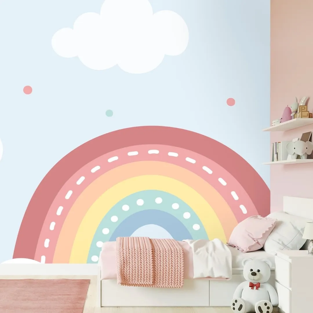Pastel Rainbow Kids Nursery Room Wallpaper