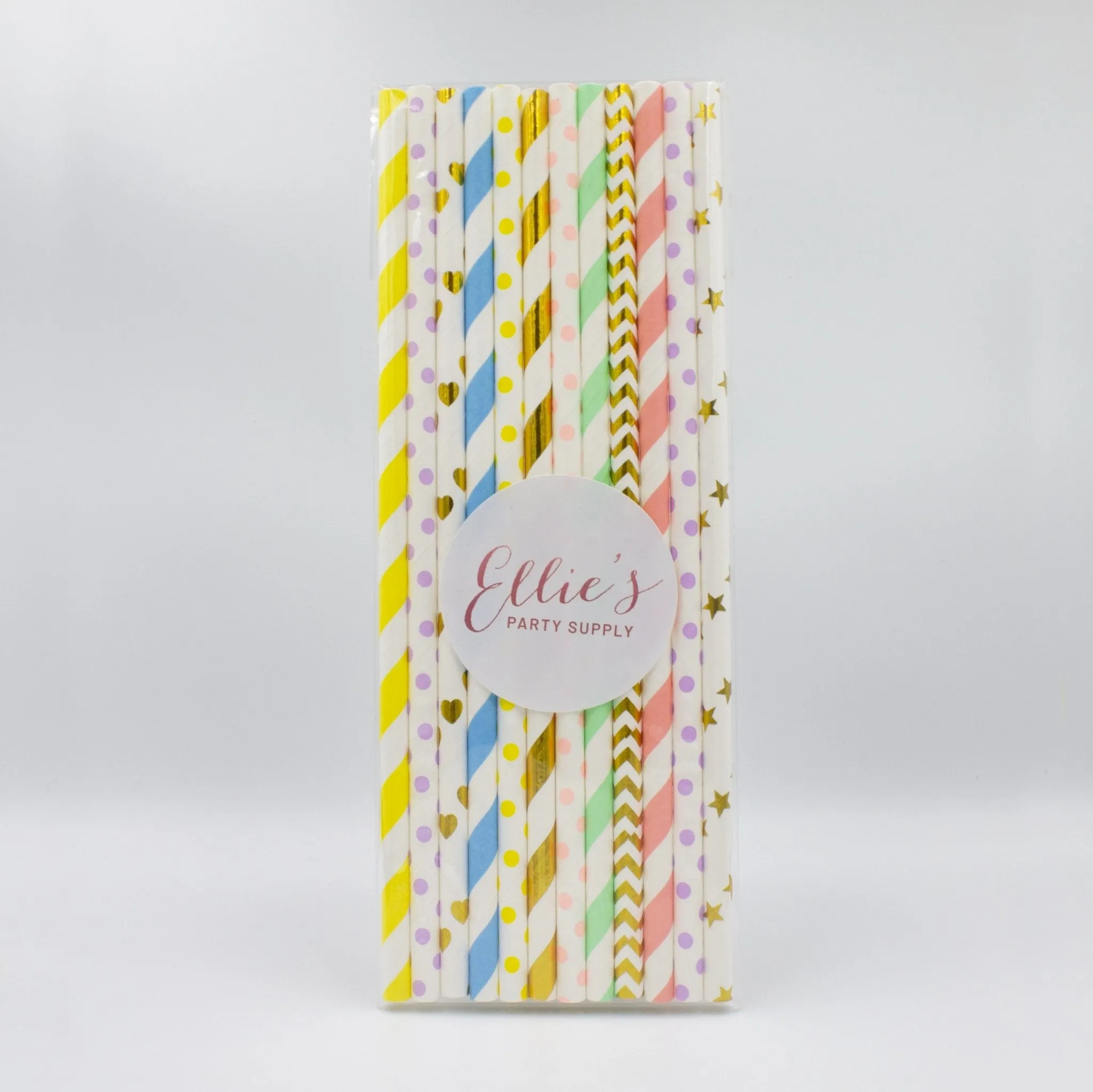 Pastel Rainbow Paper Straws in Pink, Orange, Yellow, Green, Blue, Purple, Gold (Set of 12)