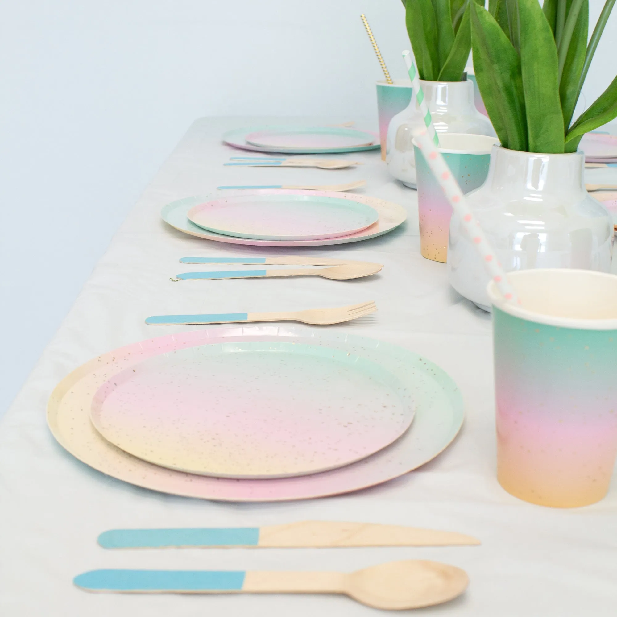 Pastel Rainbow Paper Straws in Pink, Orange, Yellow, Green, Blue, Purple, Gold (Set of 12)