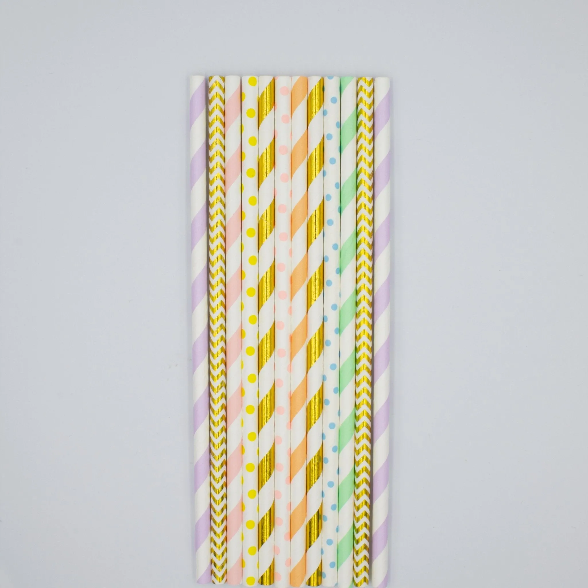 Pastel Rainbow Paper Straws in Pink, Orange, Yellow, Green, Blue, Purple, Gold (Set of 12)