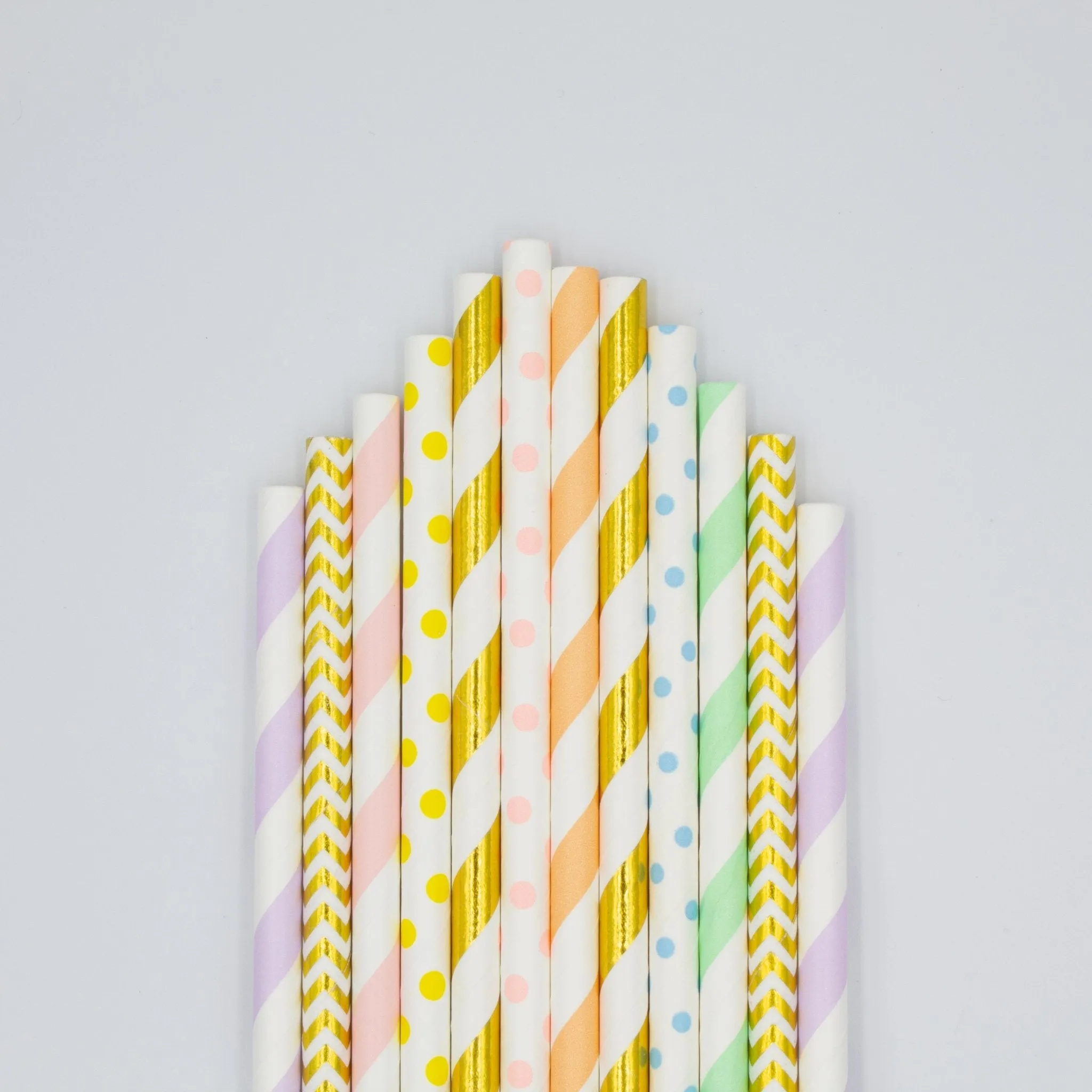 Pastel Rainbow Paper Straws in Pink, Orange, Yellow, Green, Blue, Purple, Gold (Set of 12)