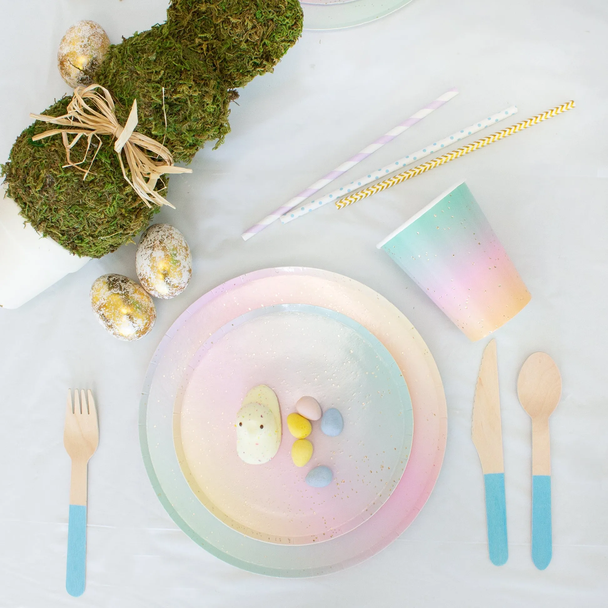 Pastel Rainbow Paper Straws in Pink, Orange, Yellow, Green, Blue, Purple, Gold (Set of 12)