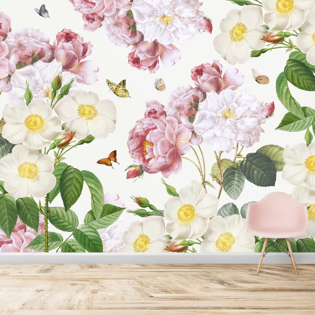 Pastel Shades Floral Wallpaper, Non Repeat
