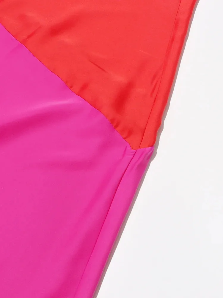 Pre Order:  Color Block Diagonal Shoulder Loose Large Hem Maxi Dress