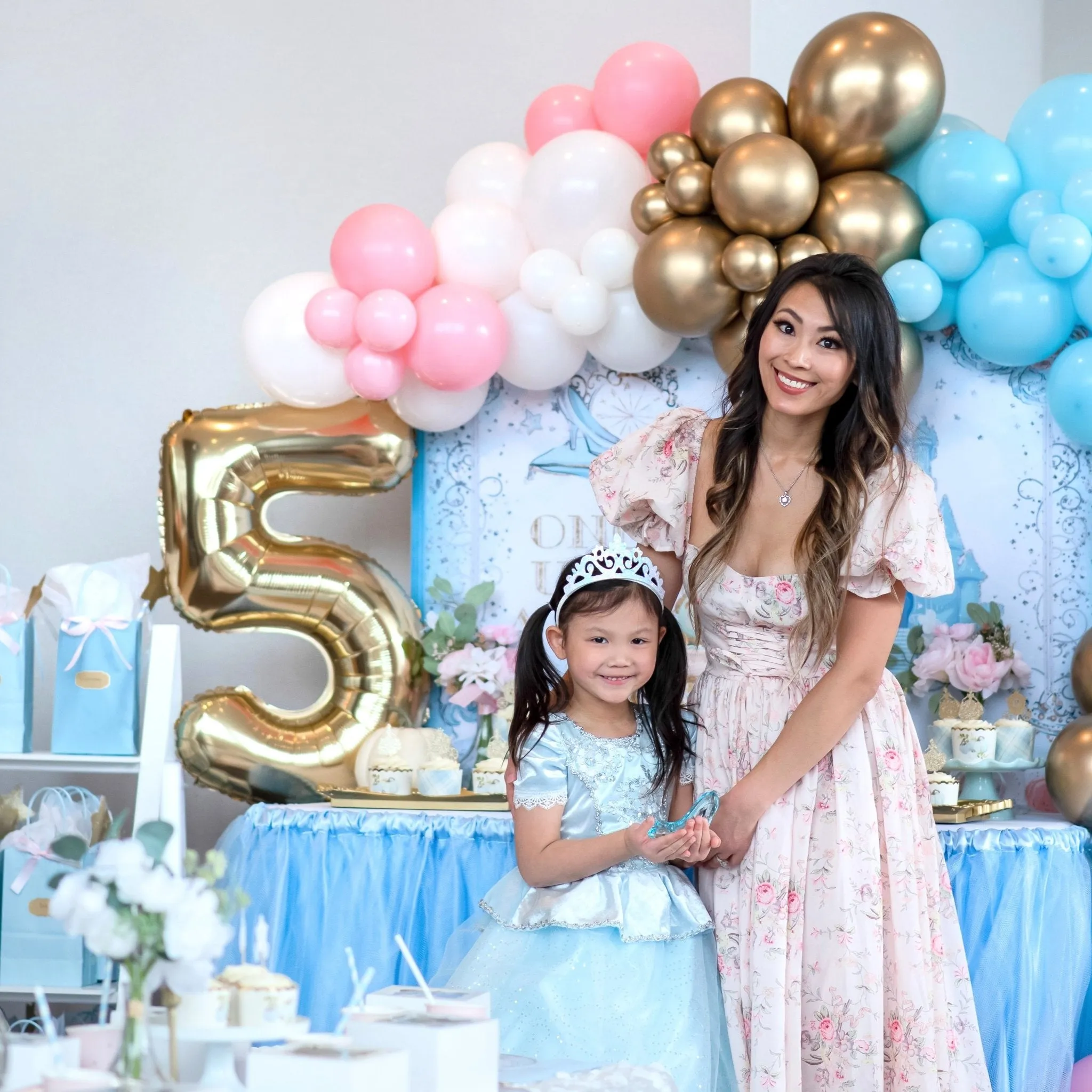 Princess Balloon Arch - Pink Blue White Gold Balloon Garland Kit