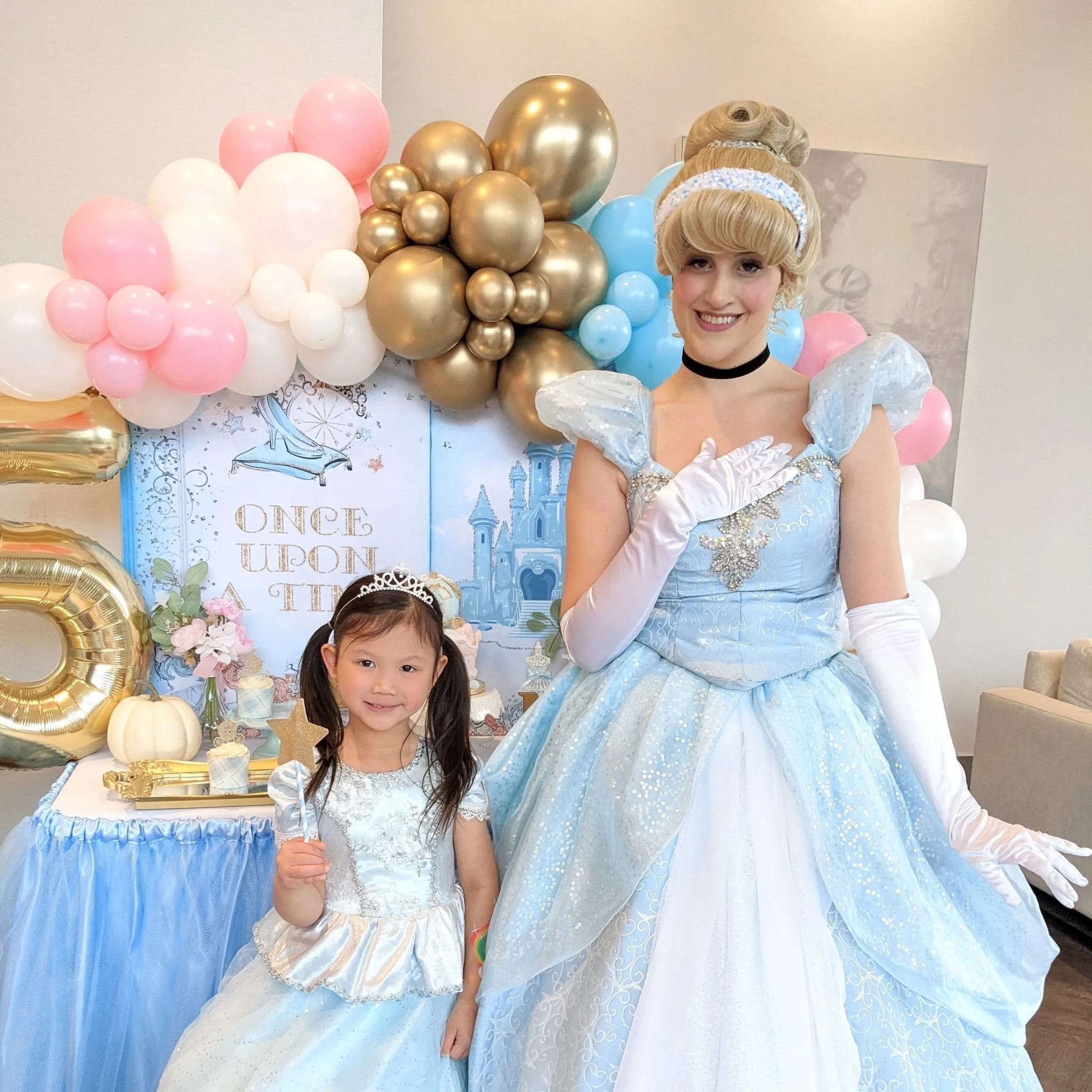Princess Balloon Arch - Pink Blue White Gold Balloon Garland Kit