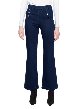 Pull-On Flare Jeans with Front Buttons