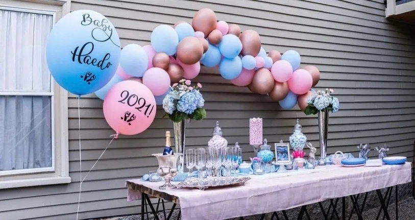 Rose Gold Gender Reveal Balloon Arch - Balloon Garland Kit