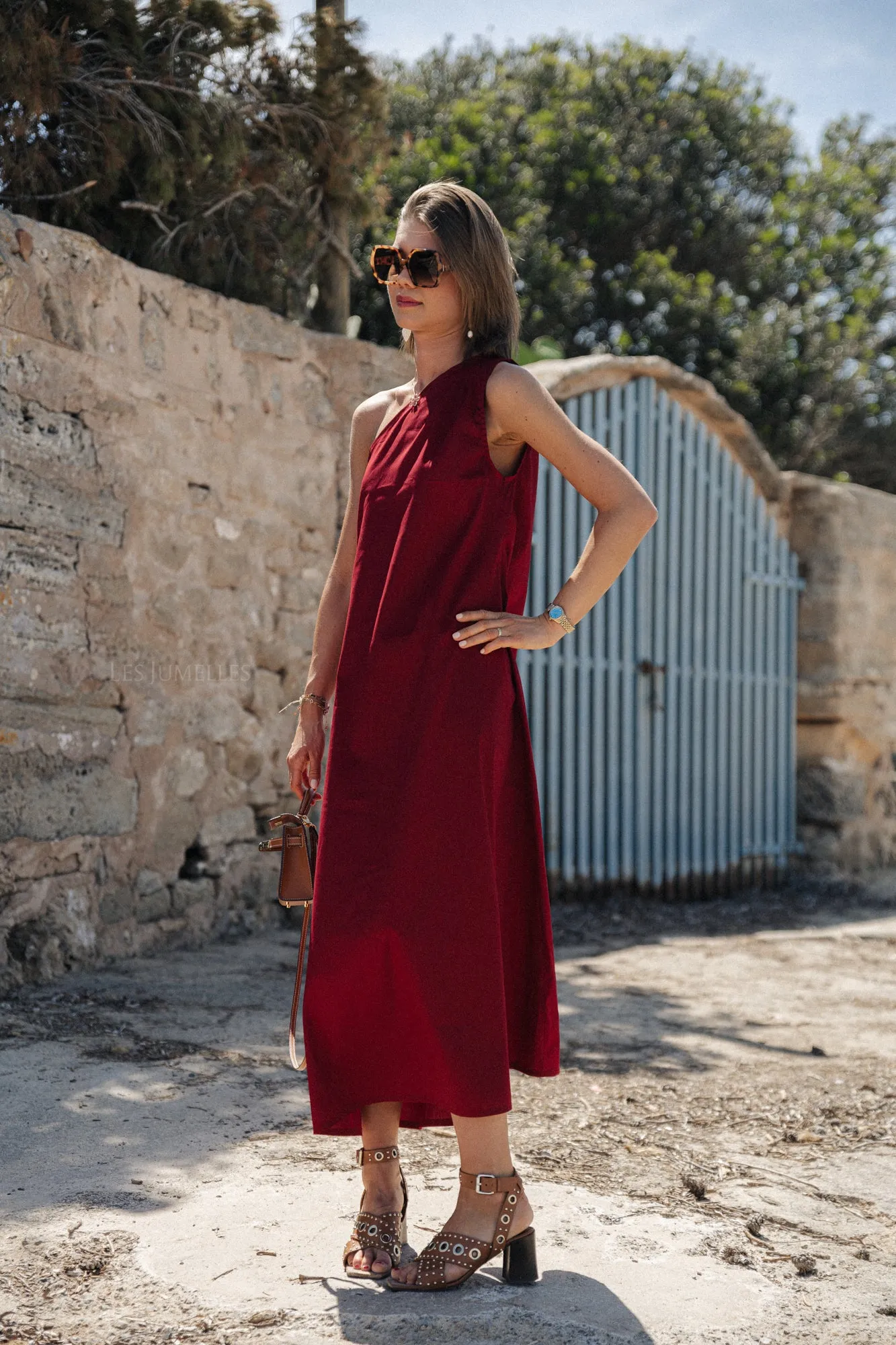 Sarah one shoulder maxi dress bordeaux