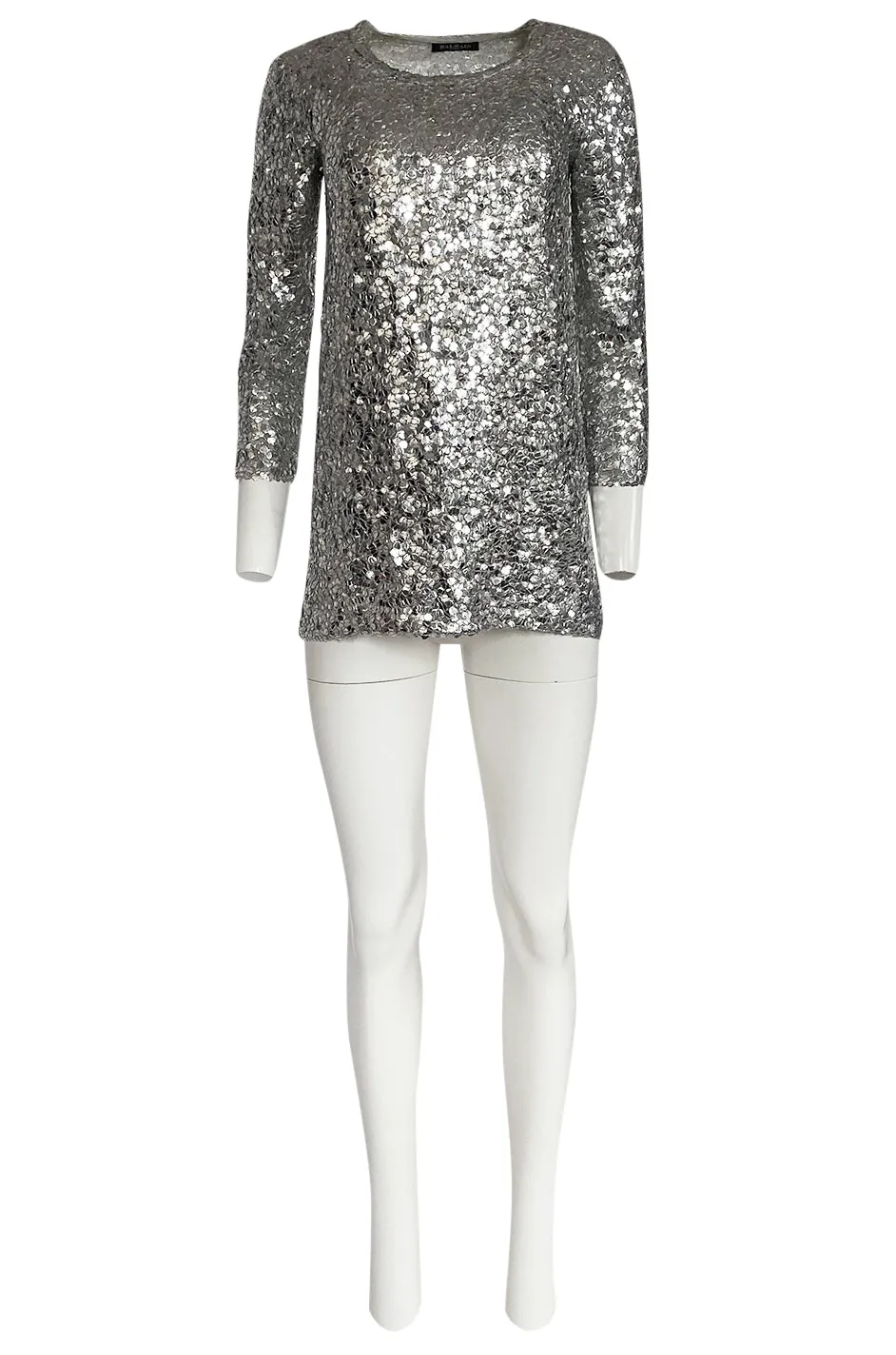Spring 2008 Balmain by Christophe Decarnin Sequin Silver Tunic or Micro Mini