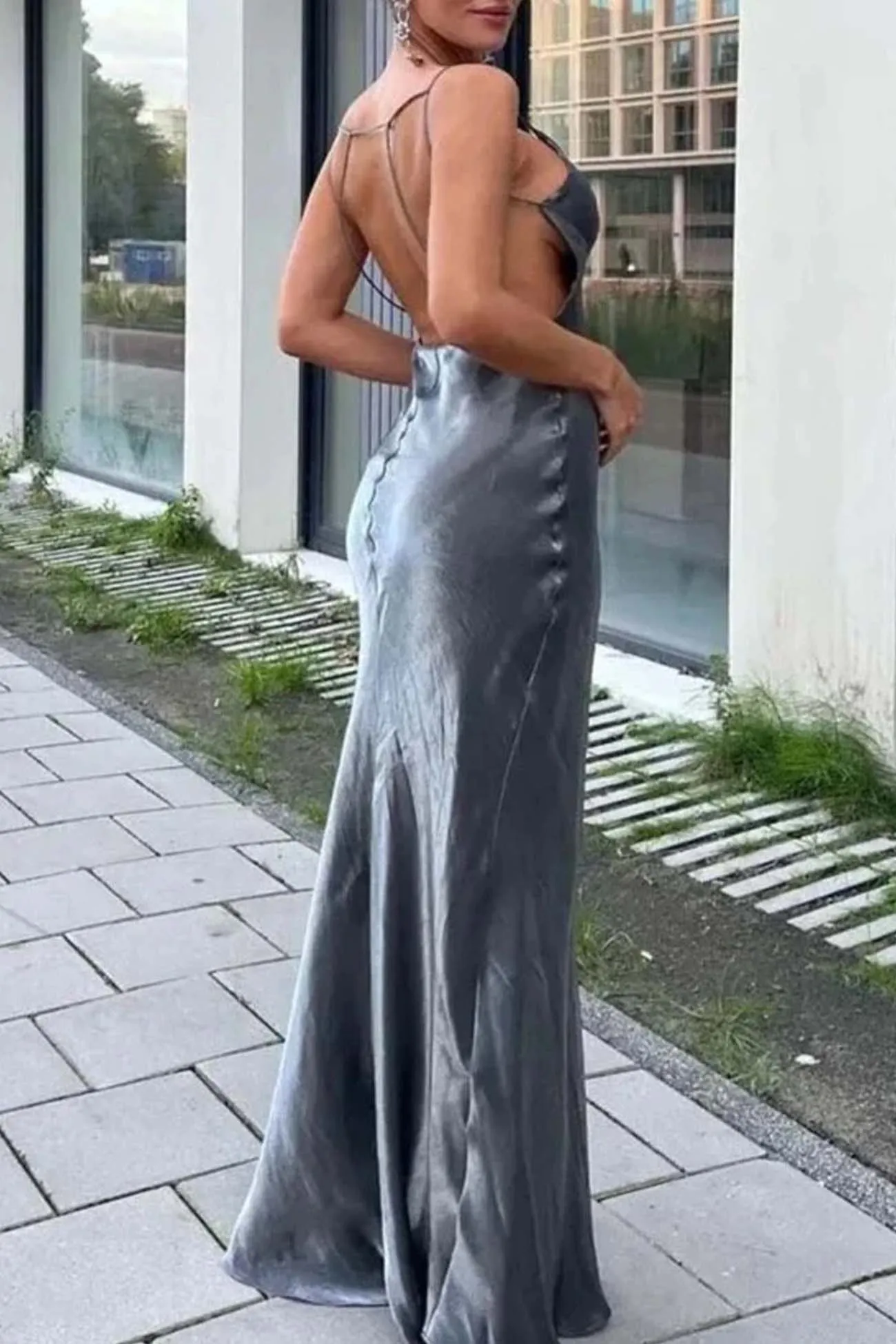 V Neck Backless Zipper Cami Dress