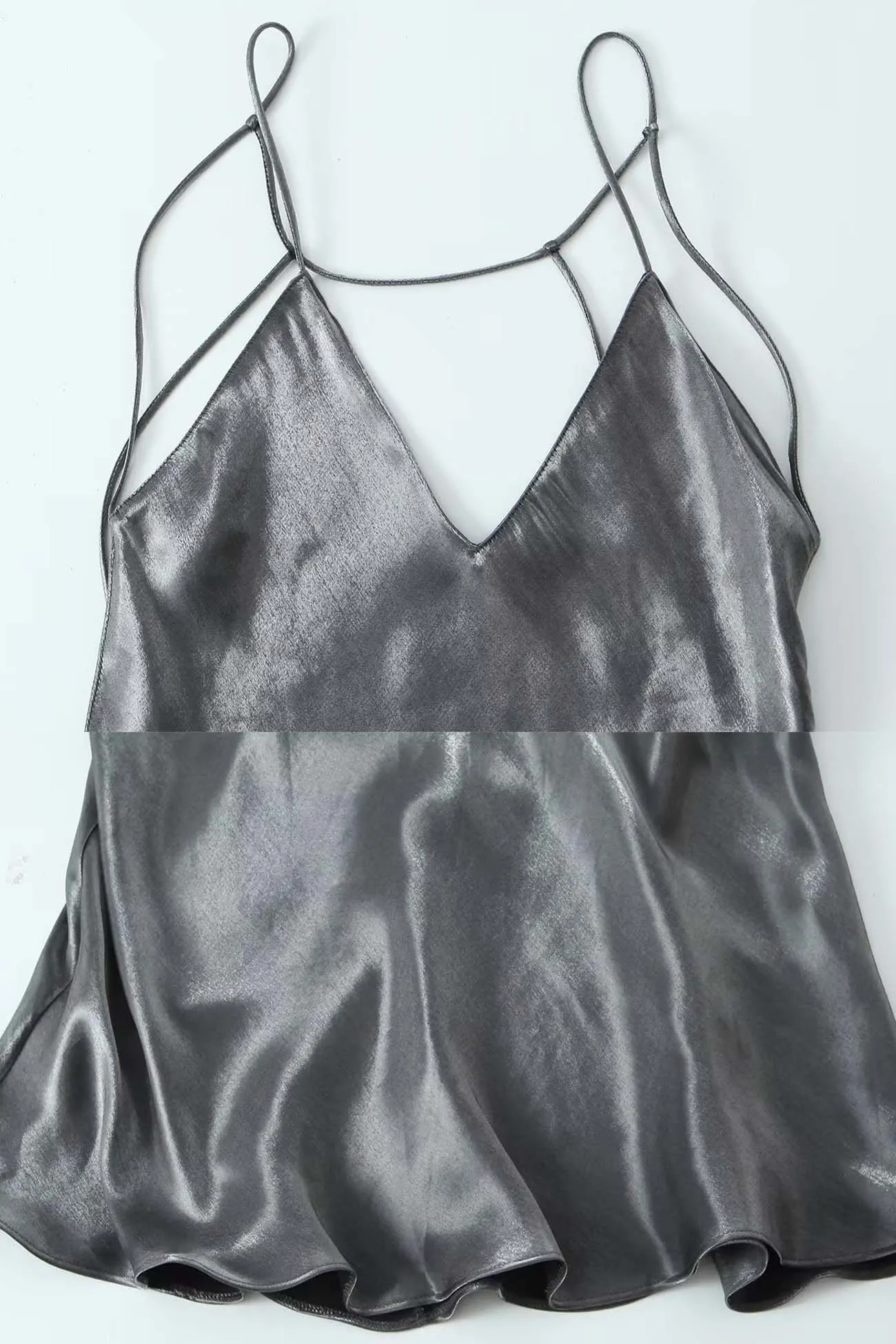 V Neck Backless Zipper Cami Dress