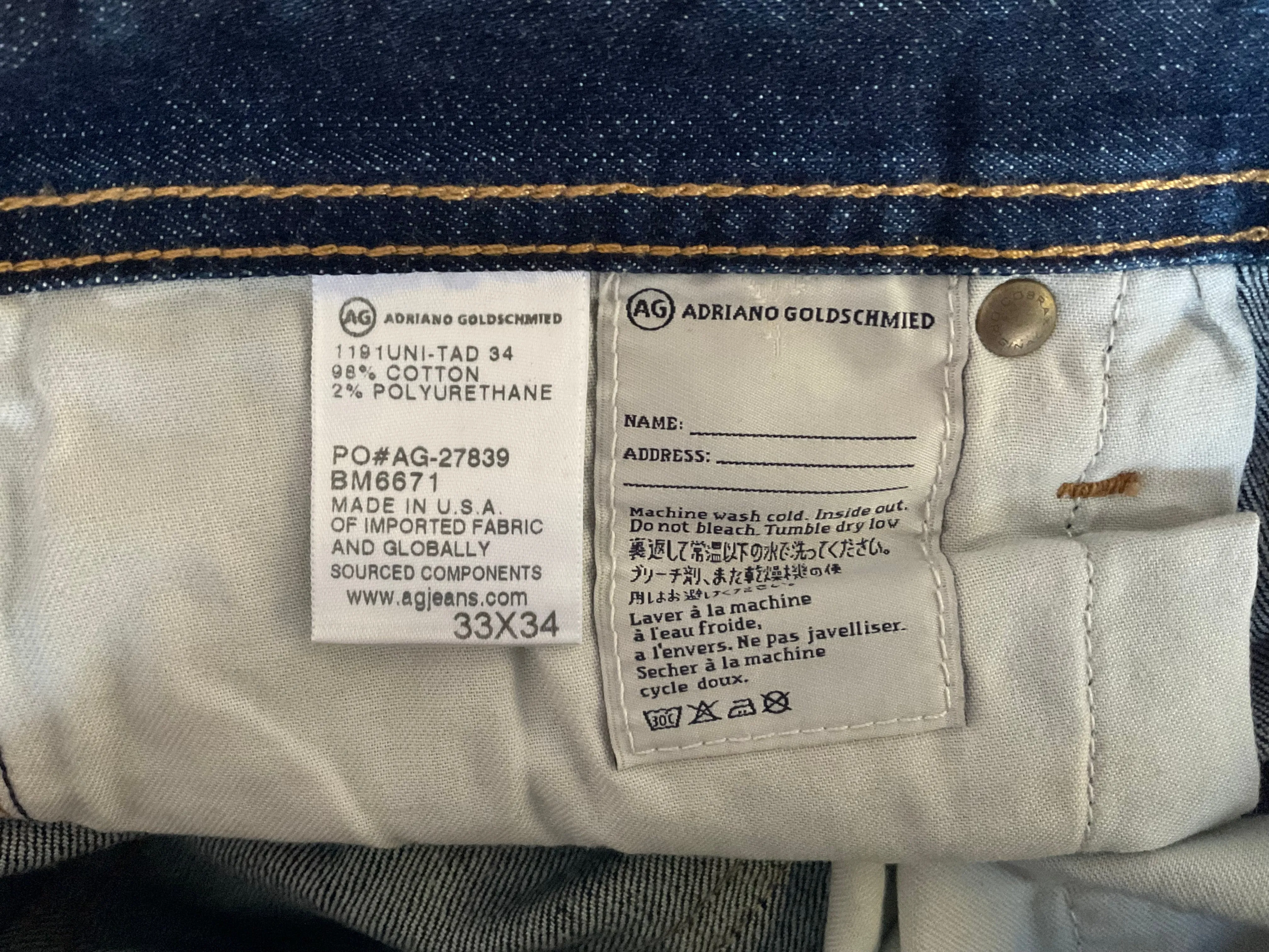 Vintage AG Adriano Goldschmied blue denim jeans, 35.5”