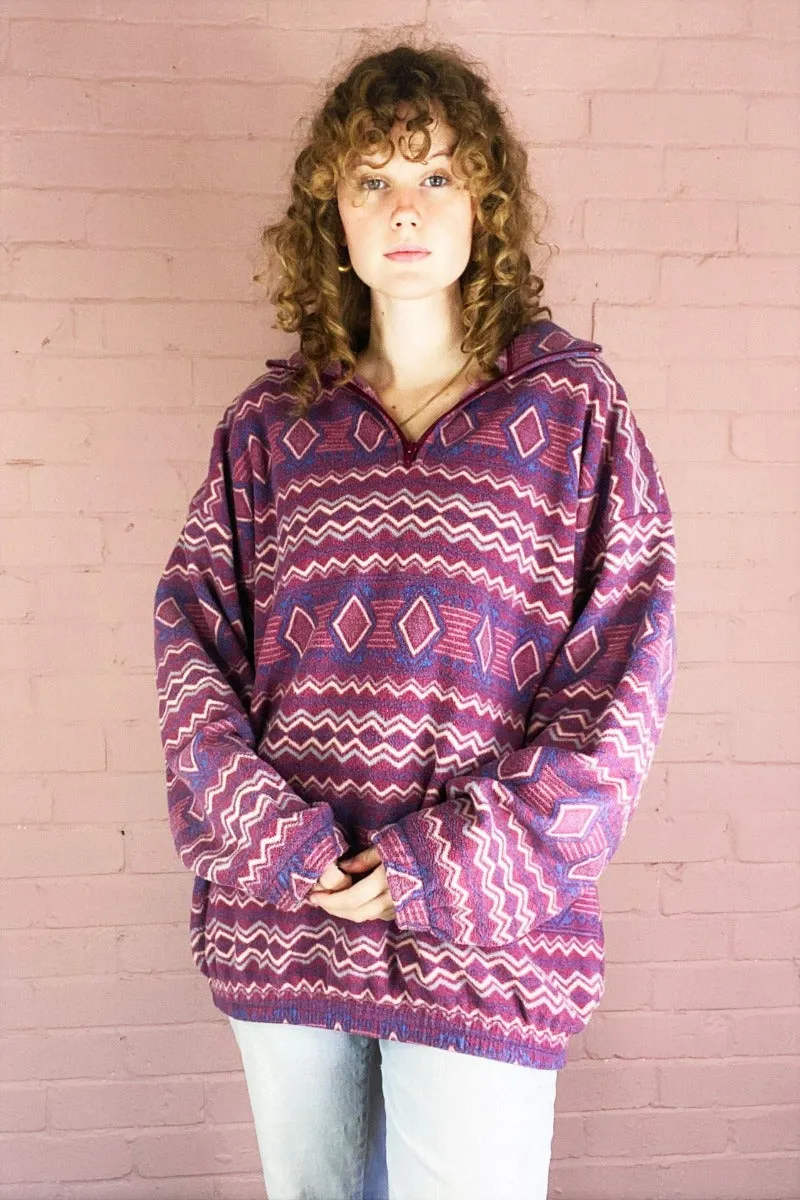 Vintage Fleece - Plum Jam & Lapis Diamonds - Free Size