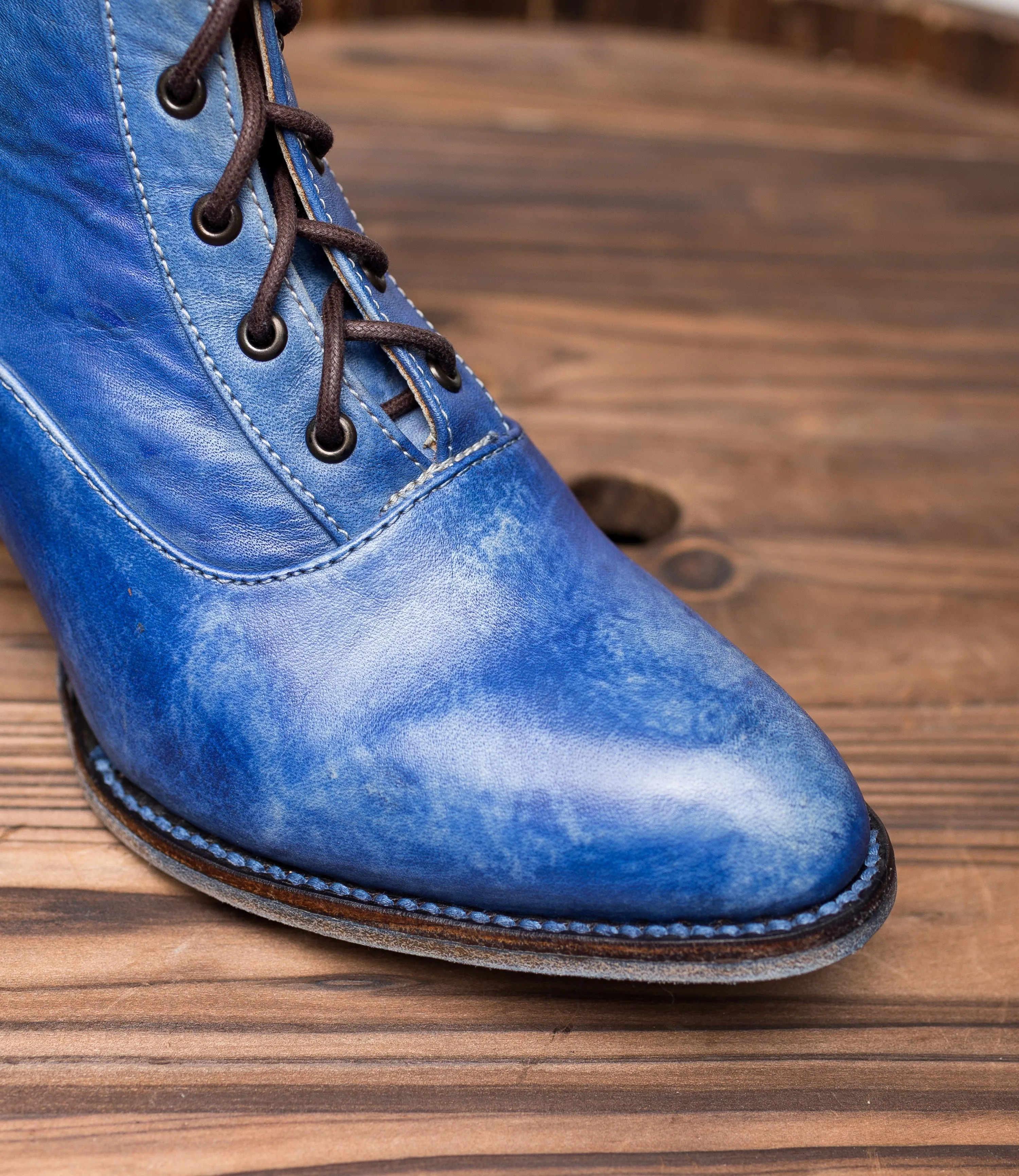 Vintage Style Victorian Lace Up Leather Boots in Steel Blue - SOLD OUT