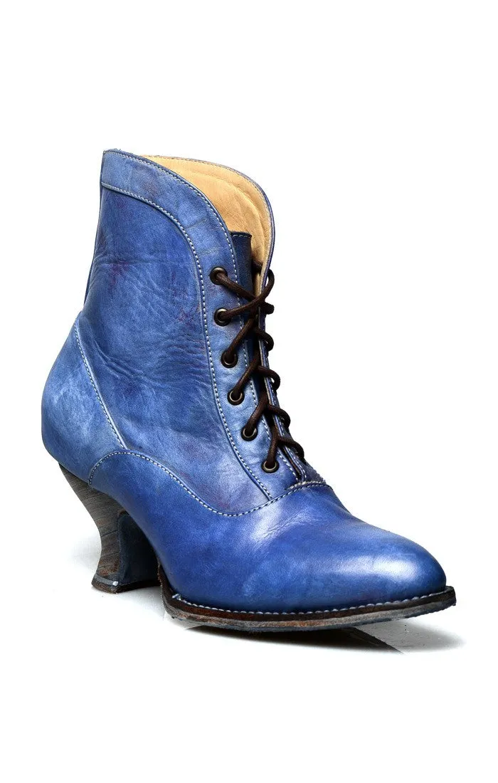 Vintage Style Victorian Lace Up Leather Boots in Steel Blue - SOLD OUT