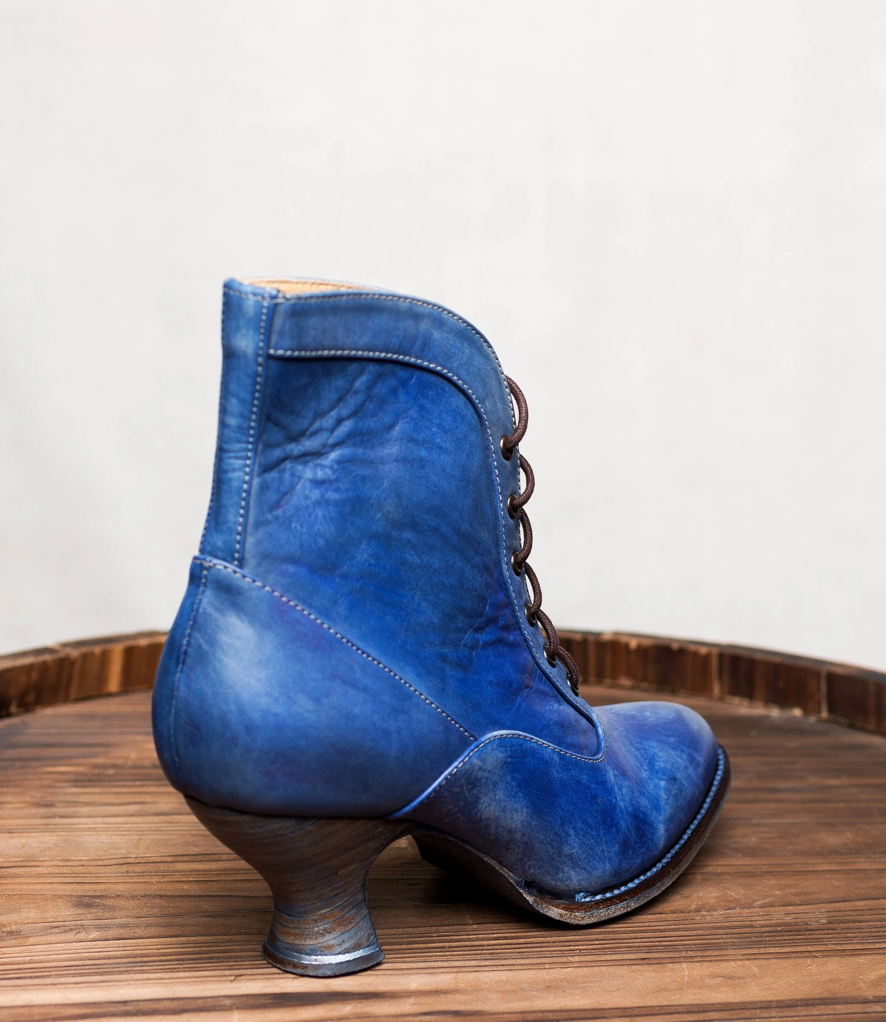 Vintage Style Victorian Lace Up Leather Boots in Steel Blue - SOLD OUT