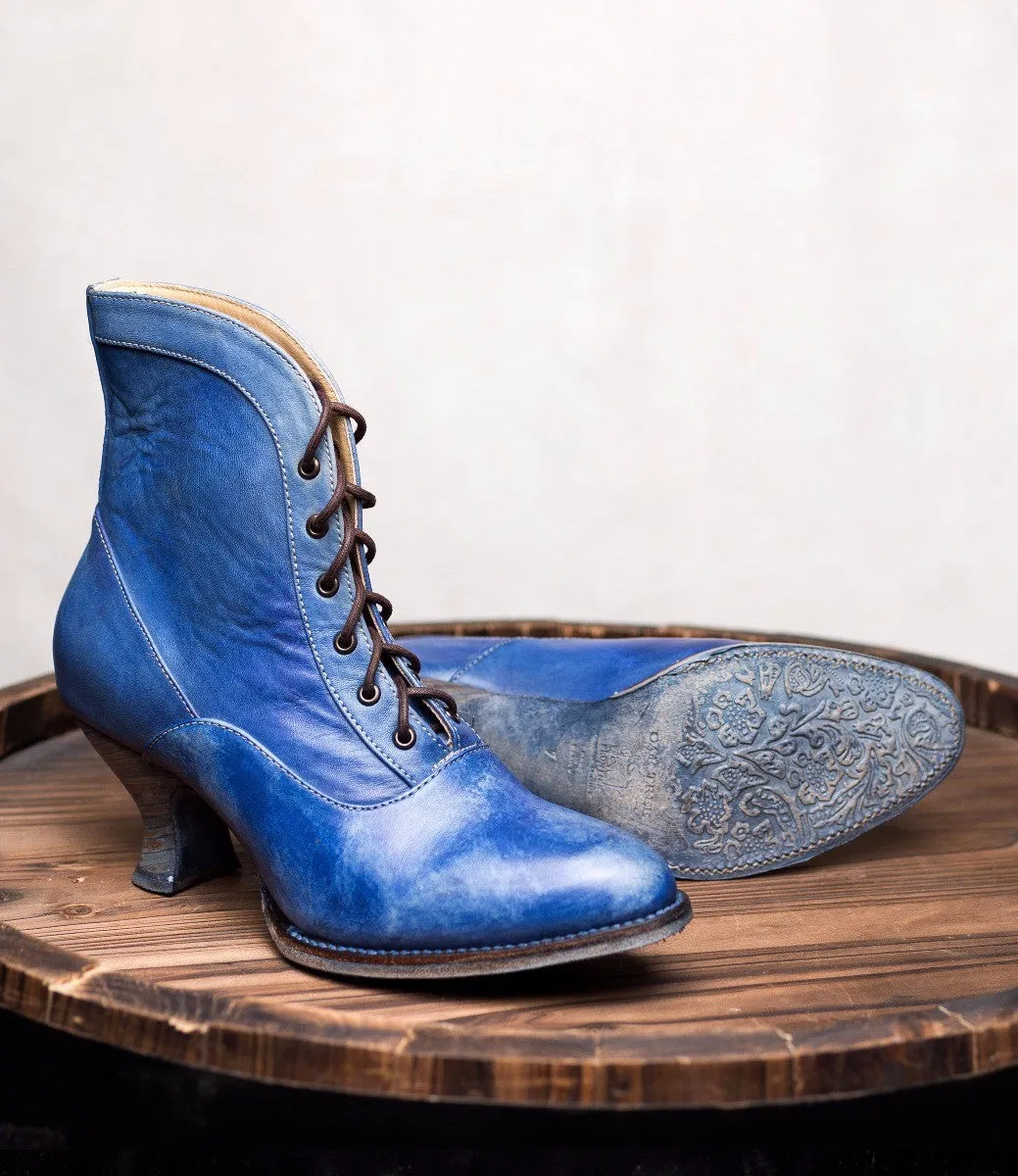 Vintage Style Victorian Lace Up Leather Boots in Steel Blue - SOLD OUT