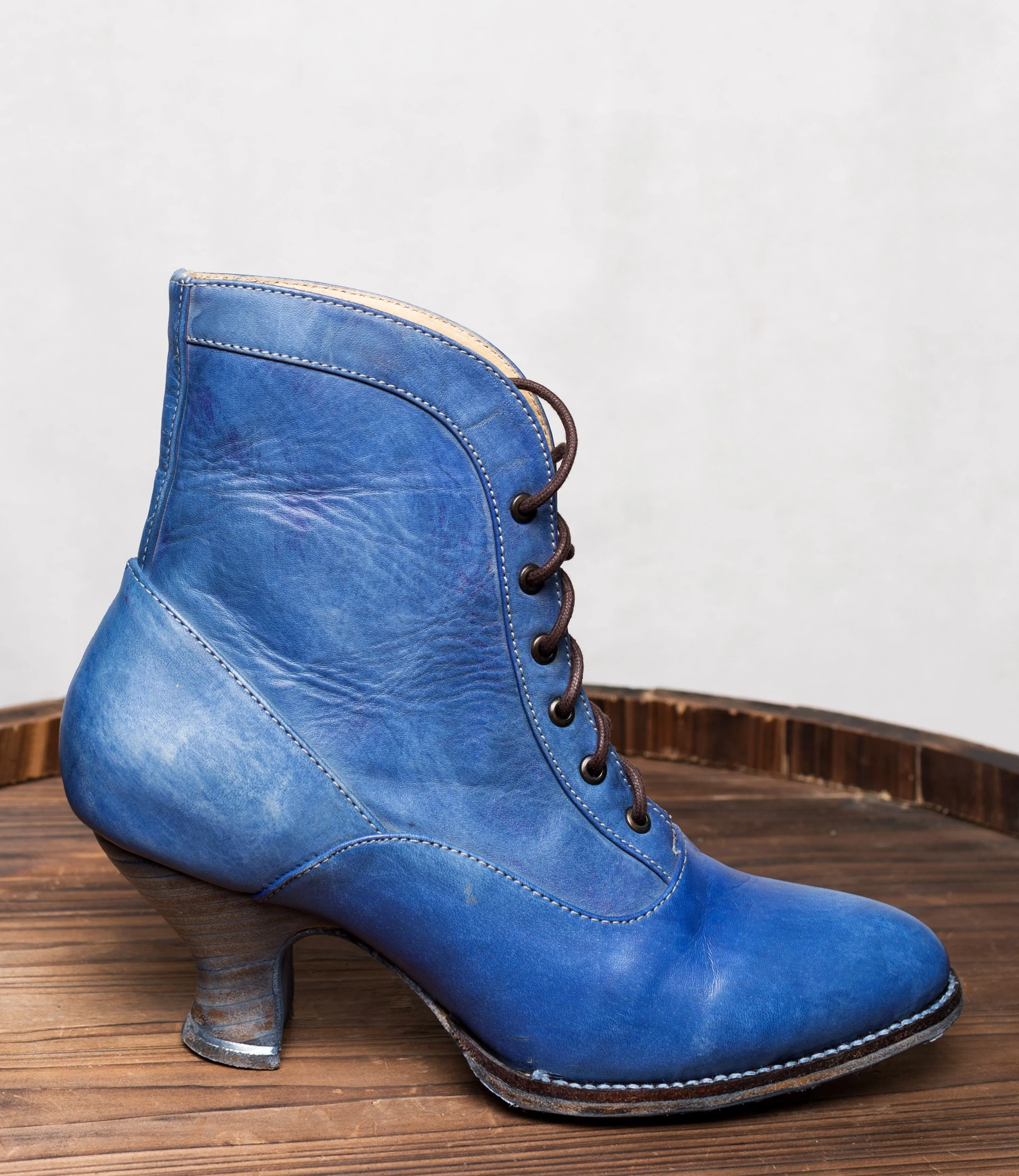 Vintage Style Victorian Lace Up Leather Boots in Steel Blue - SOLD OUT