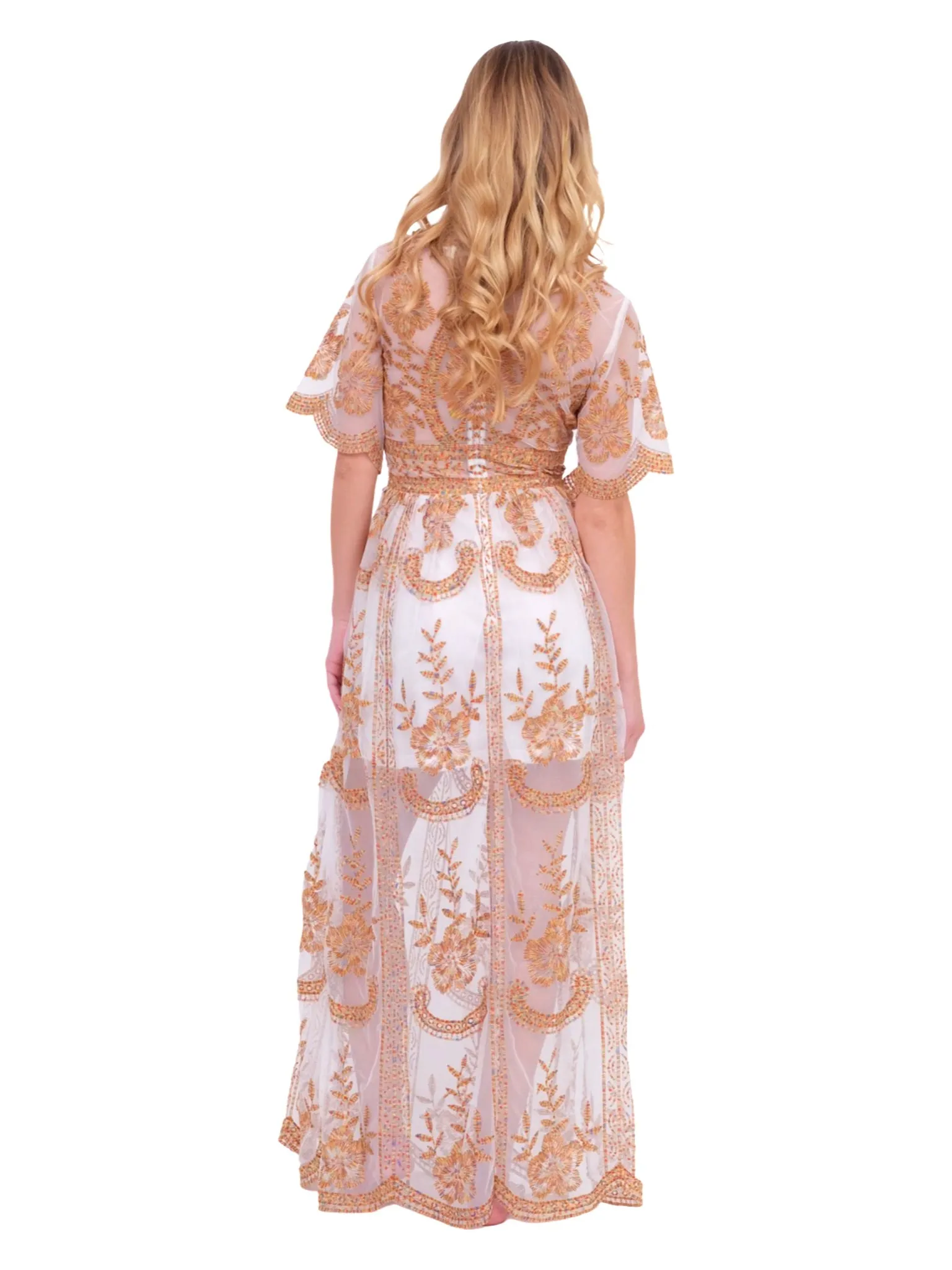 White and Rainbow Lace Maxi Dress