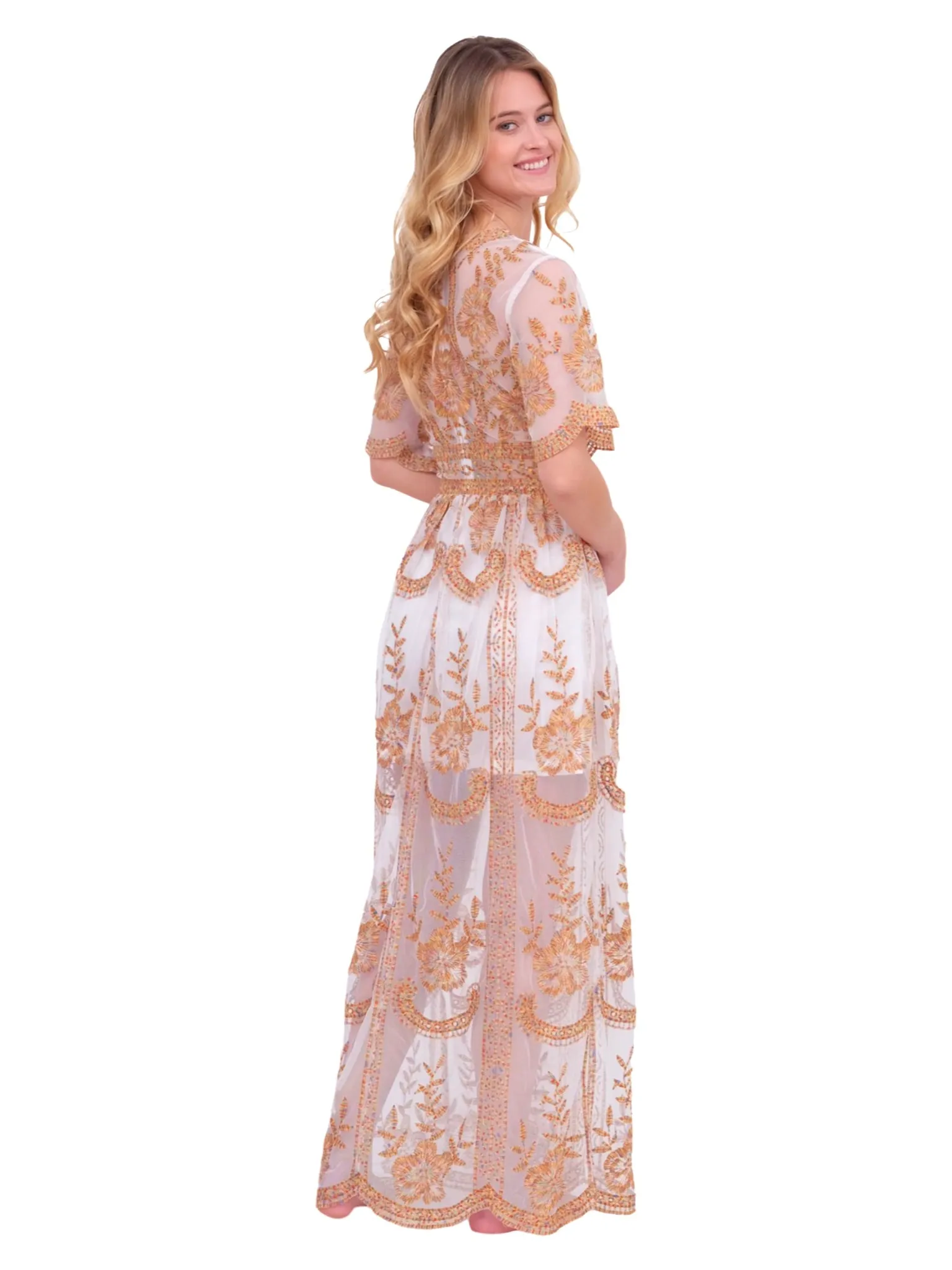 White and Rainbow Lace Maxi Dress