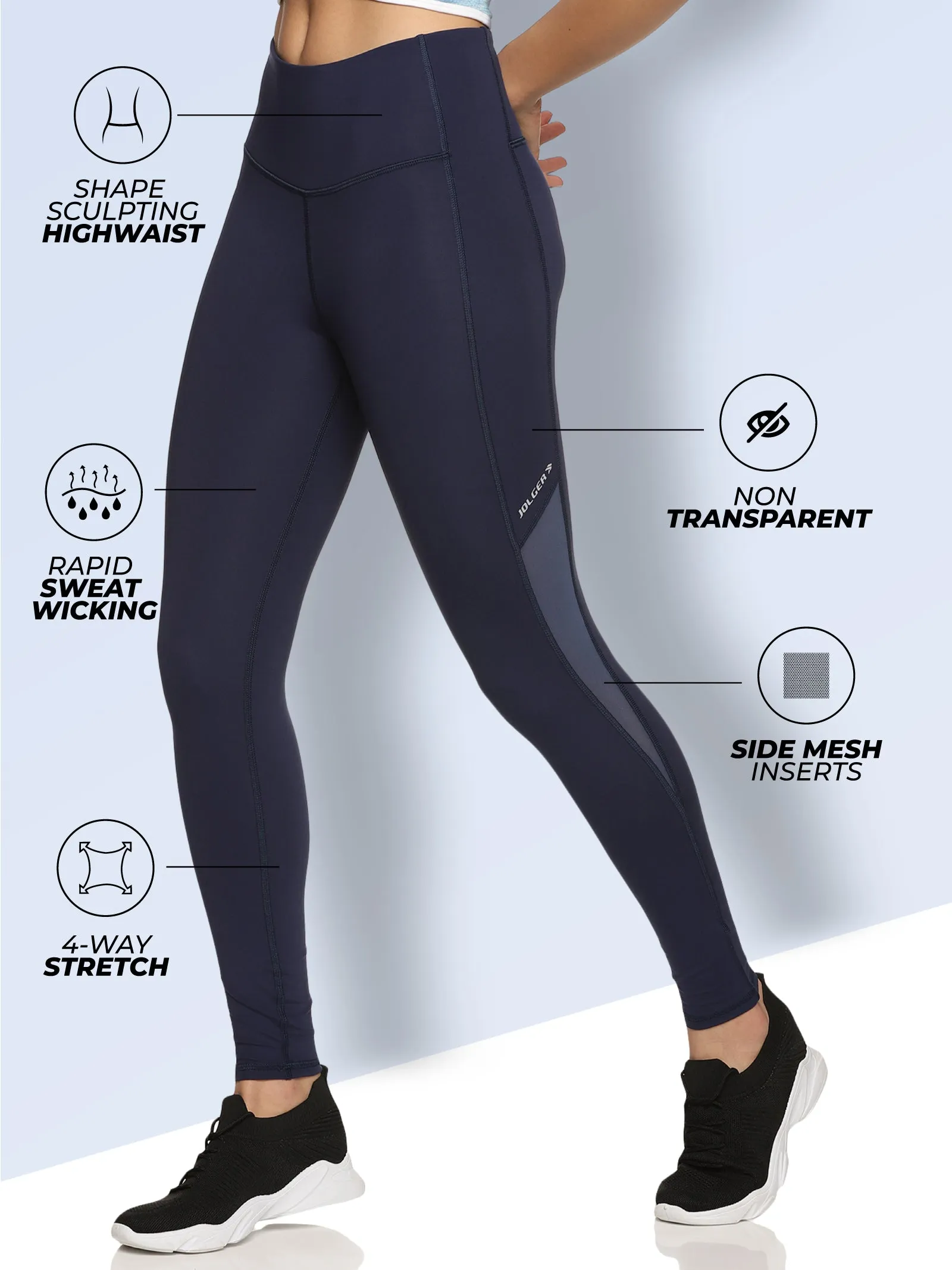 Women's Active Training Tights With Side Mesh Navy