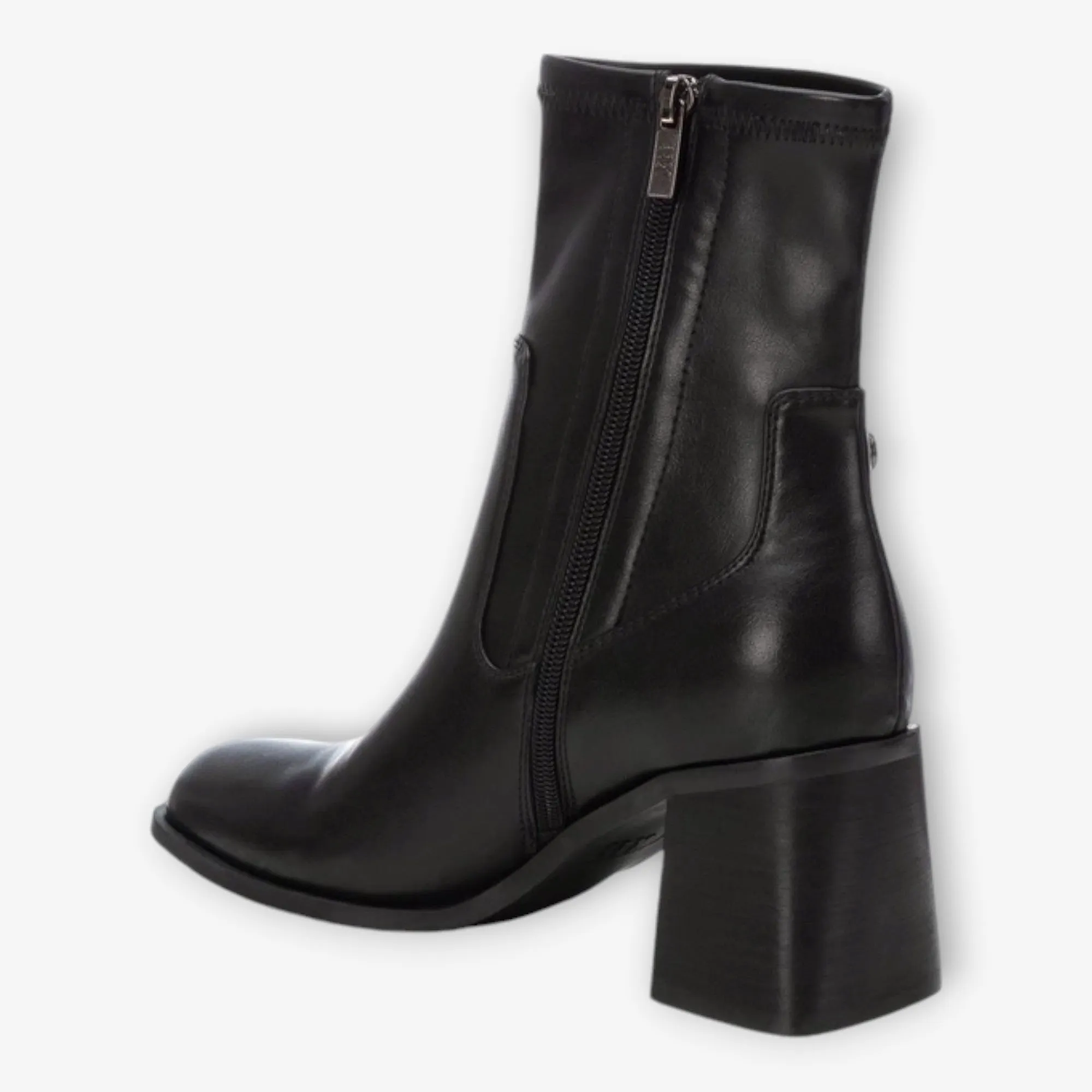 XTI Black Ankle Boots with Block Heel and Square Toe
