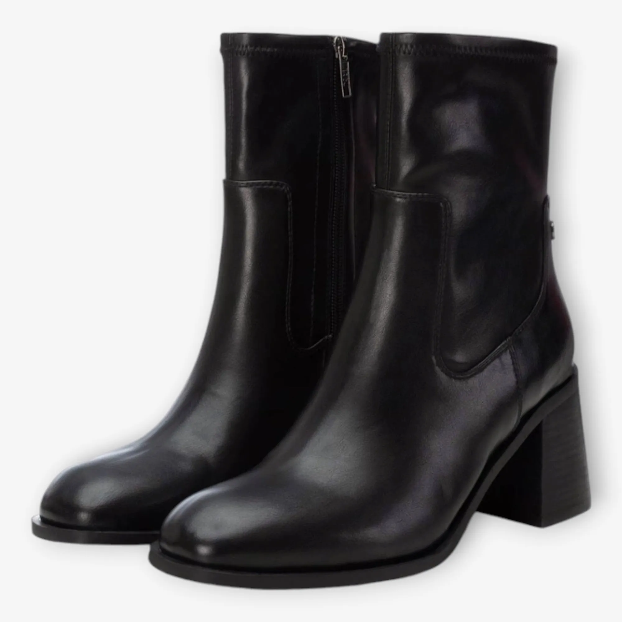 XTI Black Ankle Boots with Block Heel and Square Toe